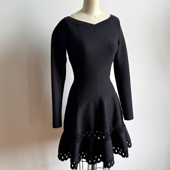 ALAÏA Laser Cut Black Wool Skater Dress - Picture 2 of 11
